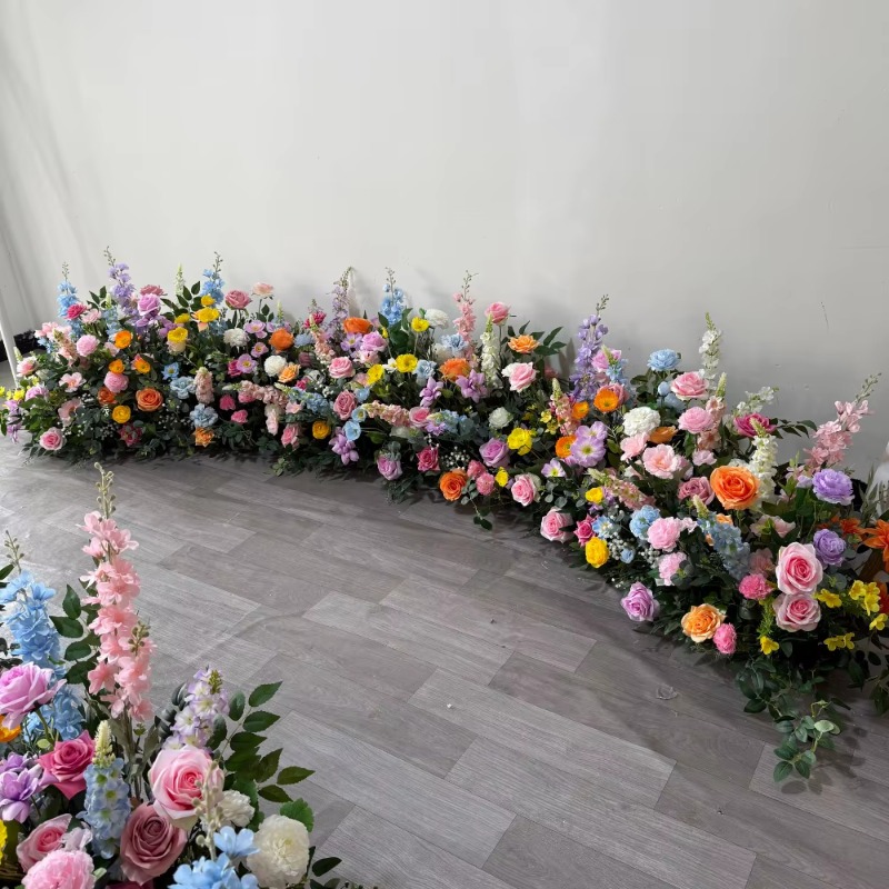 Dessert Table Backdrop - 흰색과 녹색의 꽃무늬 스트립, 웨딩 플라워
