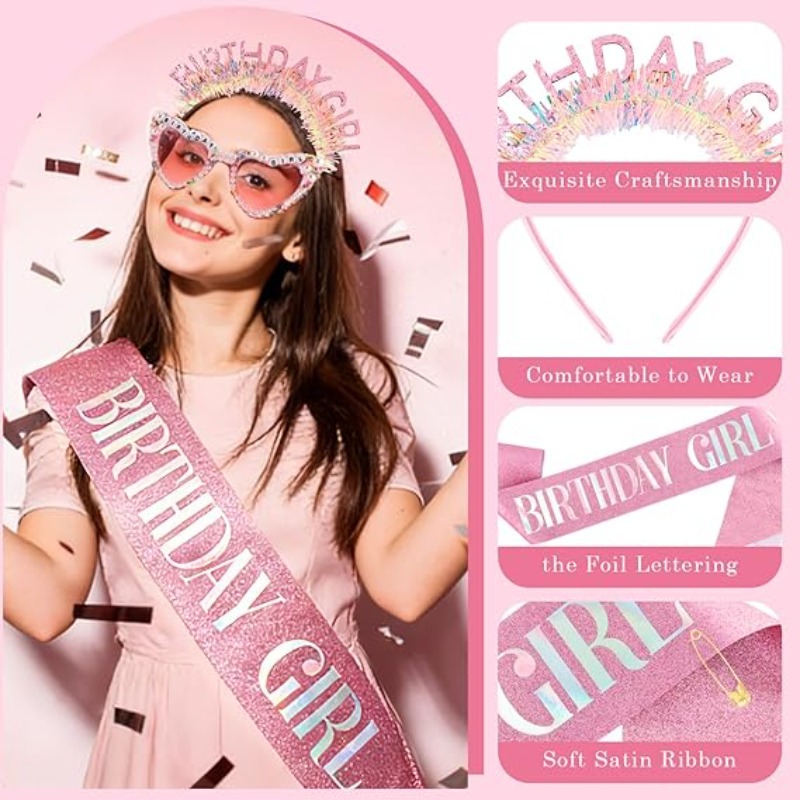 3개/세트 생일 소녀 띠 반짝이 머리띠 티아라 왕관 선 - Birthday Sash Glitter 리뷰 및 가격