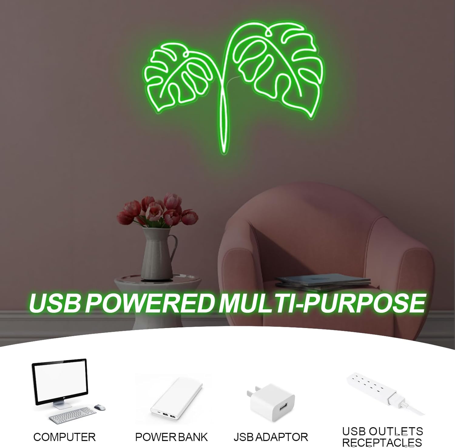 몬스테라 잎 네온 사인 USB 전원 식물 LED 조명  - Neon Sign Party 리뷰 및 가격