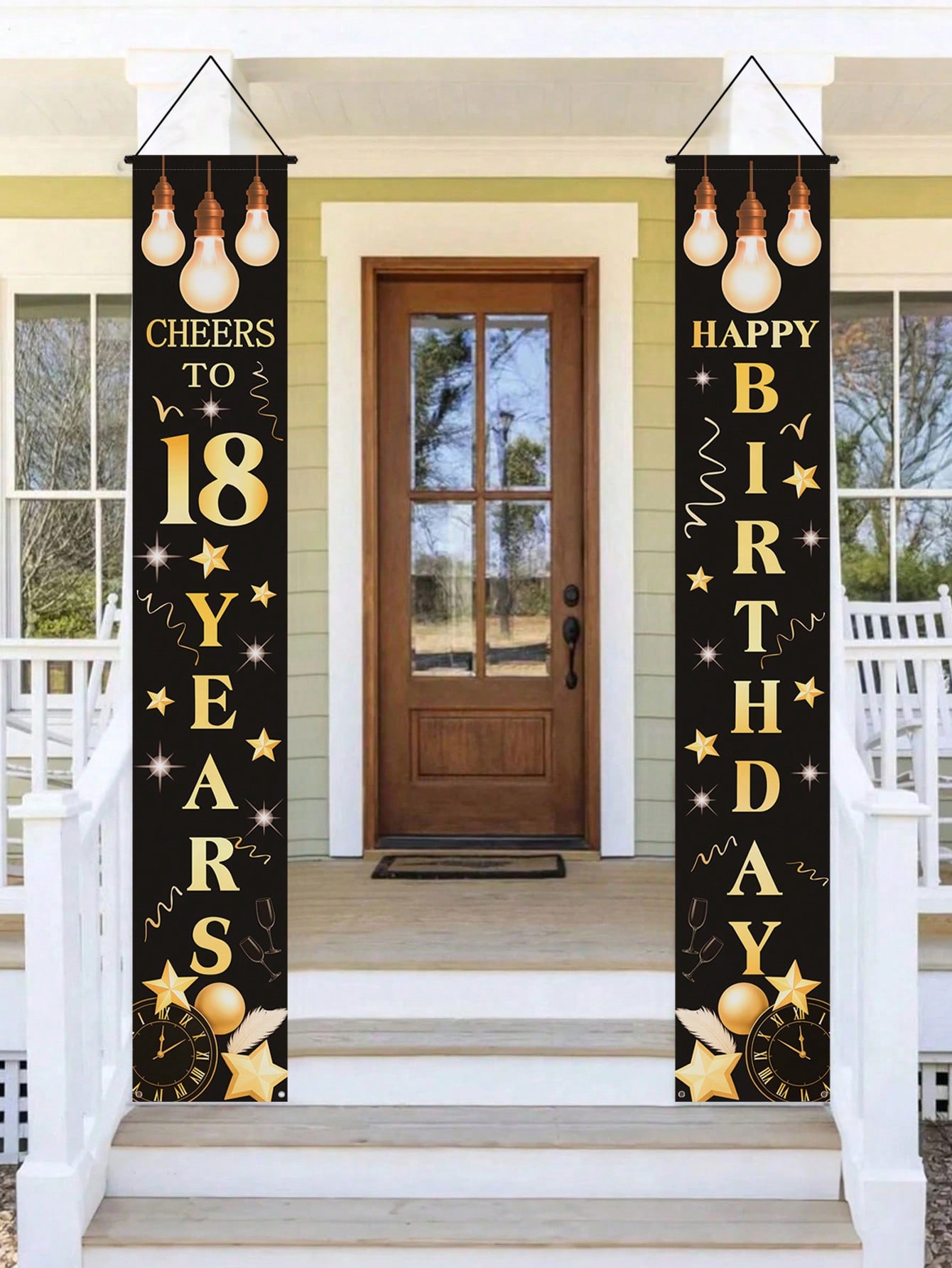 18번째 생일 축하 배너 1쌍, 블랙과 골드 테마, 생 - Party Banner Gold 리뷰 및 가격
