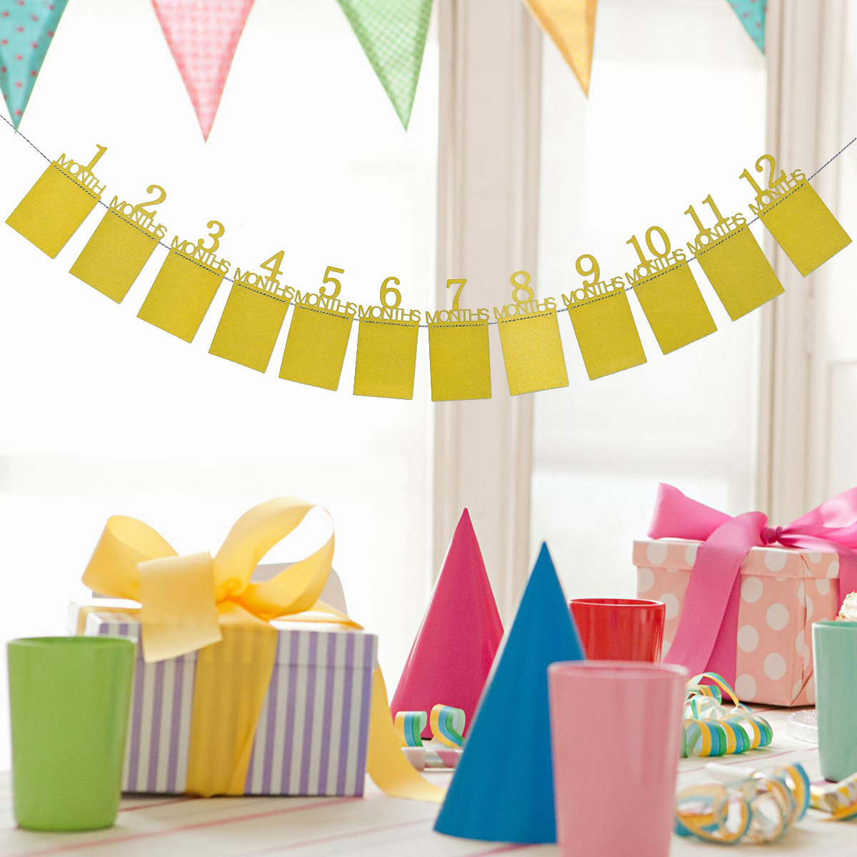 12개월 아기의 첫 생일 사진 벽 배너, 실내외 파티를 - Party Banner Gold 리뷰 및 가격
